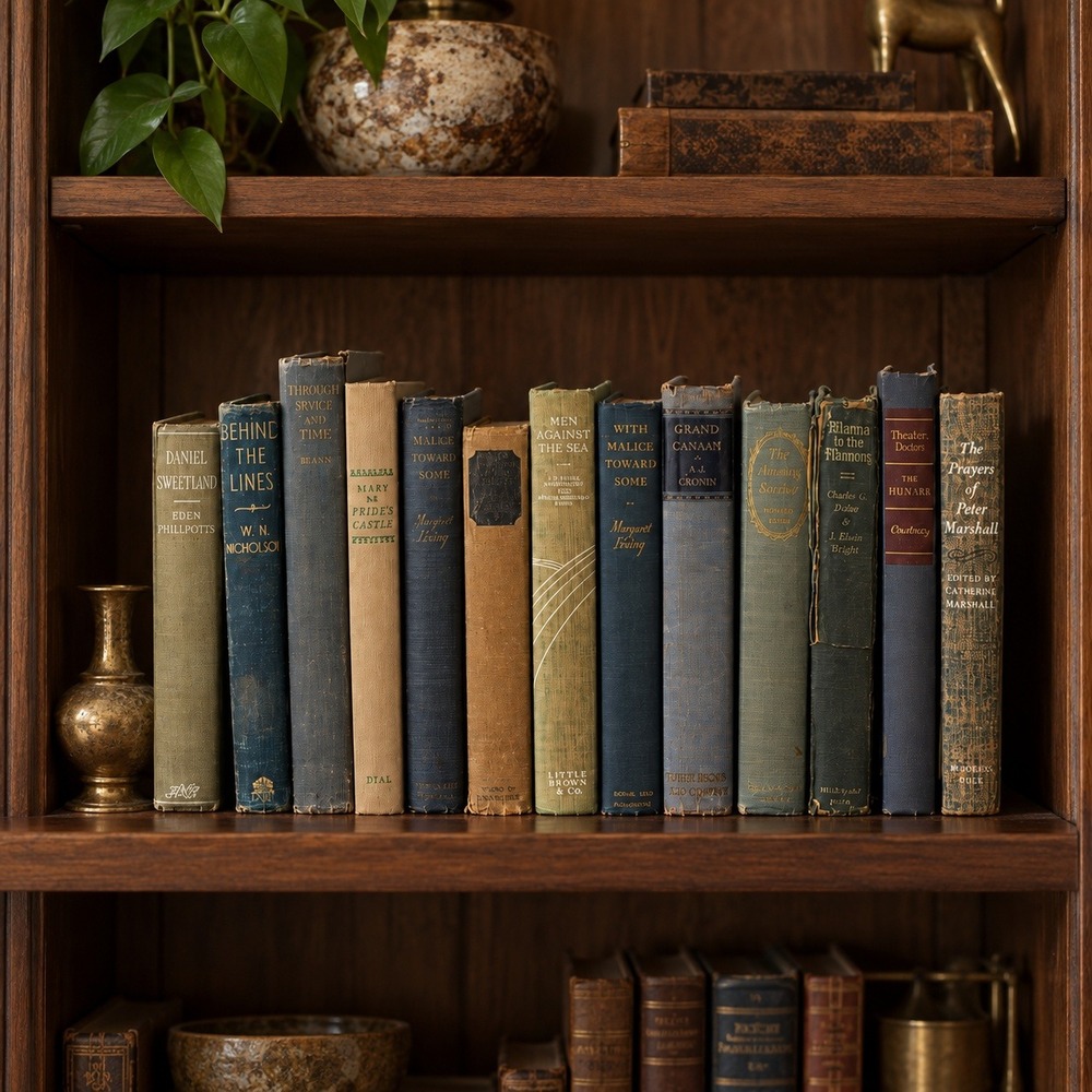Vintage Book Lot of 13, Blue Green Library Shelf Decor, Instant Library